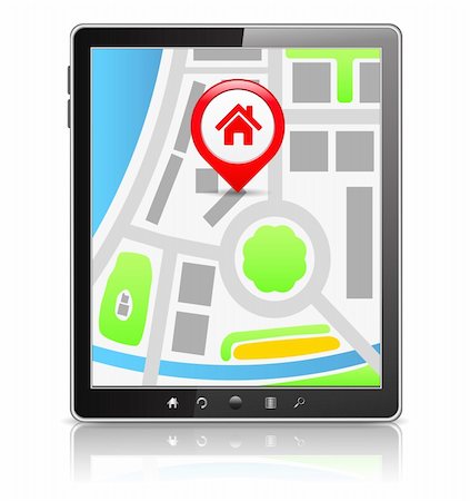 Black Tablet PC with map on the screen, vector eps10 illustration Stock Photo - Budget Royalty-Free & Subscription, Code: 400-06328586