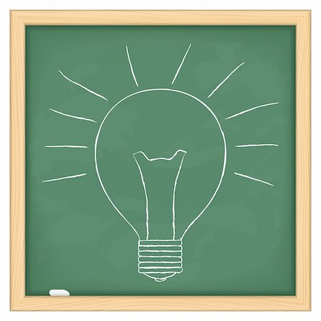 Hand drawn bulb on green blackboard, vector eps10 illustration Stock Photo - Budget Royalty-Free & Subscription, Code: 400-06328594