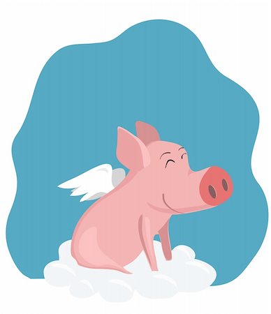 pigs fly - vector drawing a pig with wings on a cloud Stock Photo - Budget Royalty-Free & Subscription, Code: 400-06328683