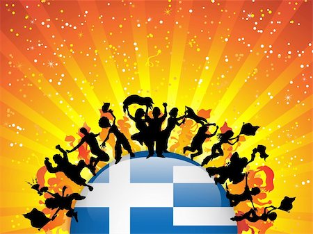 simsearch:400-06200146,k - Vector - Greece Sport Fan Crowd with Flag Fotografie stock - Microstock e Abbonamento, Codice: 400-06328709