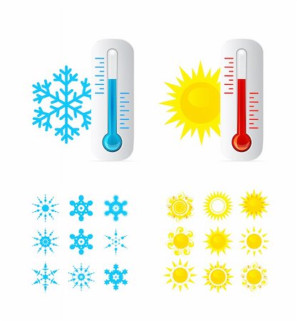 simsearch:400-08573713,k - Thermometer Hot And Cold Temperature. Also Sun and snowflakes icons set. Vector iilustration Photographie de stock - Aubaine LD & Abonnement, Code: 400-06328901