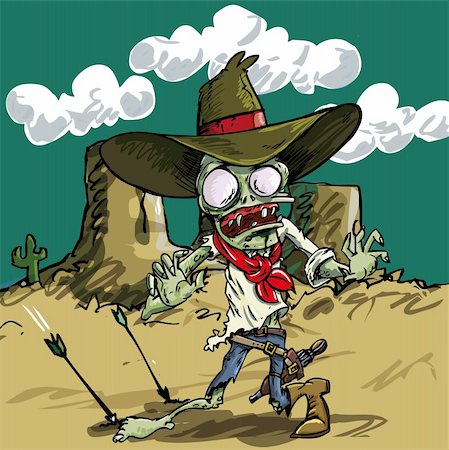 die toon - Cartoon zombie cowboy with green skin in the desert Photographie de stock - Aubaine LD & Abonnement, Code: 400-06329025