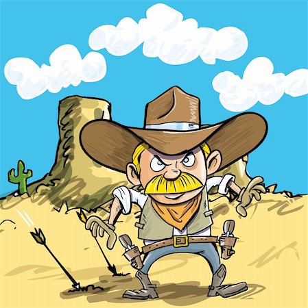 Cartoon cowboy drawing his guns in the desert Stock Photo - Budget Royalty-Free & Subscription, Code: 400-06329023