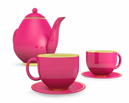 dengess (artist) - cups with teapot over white, 3d illustration Stock Photo - Budget Royalty-Free & Subscription, Code: 400-06329531