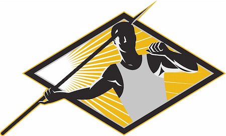 Illustration of a track and field athlete javelin throw spear throwing set inside diamond done in retro woodcut style. Stock Photo - Budget Royalty-Free & Subscription, Code: 400-06329849