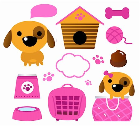 Cartoon pink set for baby dog. Vector Illustration Photographie de stock - Aubaine LD & Abonnement, Code: 400-06334018