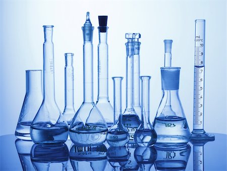 Research Lab assorted Glassware Equipment on blue background Stock Photo - Budget Royalty-Free & Subscription, Code: 400-06330483