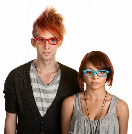 simsearch:400-06330521,k - Cute teen couple with red and blue eyeglasses Photographie de stock - Aubaine LD & Abonnement, Code: 400-06330535