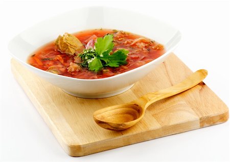 rote-beete-suppe - Ukrainian and russian national homemade red soup Borscht on wooden cutting board Stockbilder - Microstock & Abonnement, Bildnummer: 400-06330799