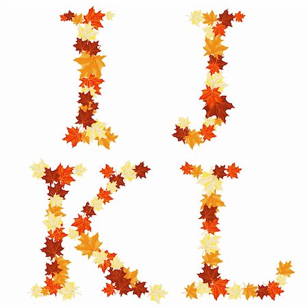 Autumn maples leaves letter set. Vector illustration. Stock Photo - Budget Royalty-Free & Subscription, Code: 400-06331148
