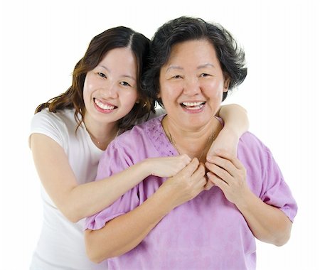 simsearch:400-04400433,k - Happy Asian senior mother and adult daughter over white background Stock Photo - Budget Royalty-Free & Subscription, Code: 400-06331293