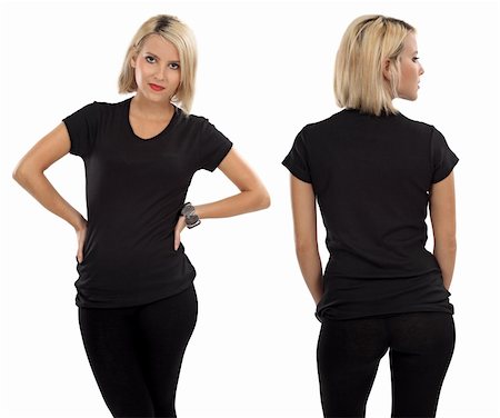 simsearch:400-07748288,k - Young beautiful blond female with blank black shirt, front and back. Ready for your design or artwork. Stock Photo - Budget Royalty-Free & Subscription, Code: 400-06331355