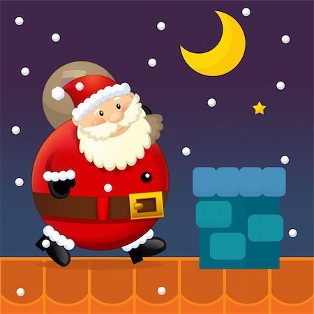 santa claus on the chimney - The happy christmas illustration for the children Stock Photo - Budget Royalty-Free & Subscription, Code: 400-06331506