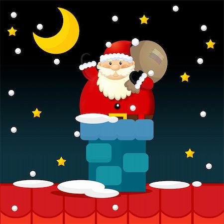 santa chimney - The funny christmas scene for the children Stock Photo - Budget Royalty-Free & Subscription, Code: 400-06331512