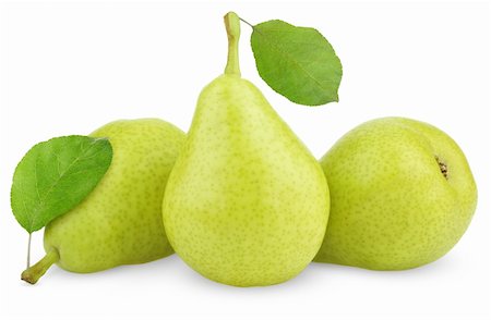 pear with leaves - Ripe green yellow pears with leaves isolated on white Foto de stock - Super Valor sin royalties y Suscripción, Código: 400-06331688