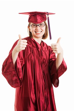 Female high school or college graduate giving thumbs up sign.  Isolated on white. Stock Photo - Budget Royalty-Free & Subscription, Code: 400-06331698