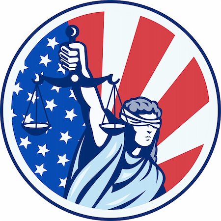 people blindfolded holding hands - Illustration of lady with blindfold holding scales of justice with American stars and stripes flag set inside circle done in retro style. Stock Photo - Budget Royalty-Free & Subscription, Code: 400-06331918