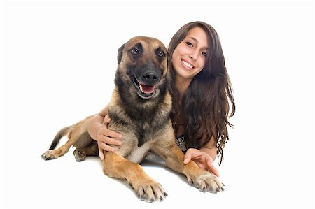 simsearch:400-06556711,k - purebred belgian sheepdog malinois with young girl on a white background Photographie de stock - Aubaine LD & Abonnement, Code: 400-06332742