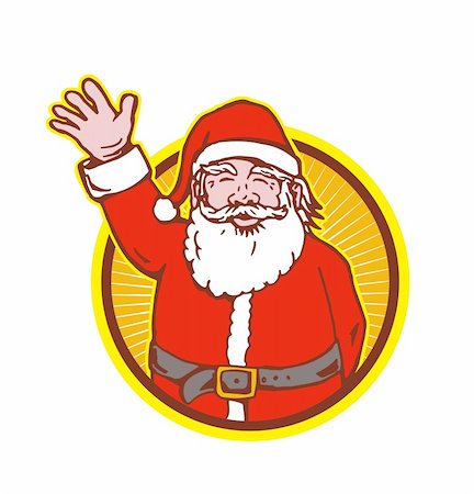 Retro style illustration of santa claus saint nicholas father christmas on isolated white background waving hand. Stock Photo - Budget Royalty-Free & Subscription, Code: 400-06332847
