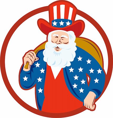 Retro style illustration of american santa claus saint nicholas father christmas uncle sam on isolated white background set inside circle. Stock Photo - Budget Royalty-Free & Subscription, Code: 400-06332851