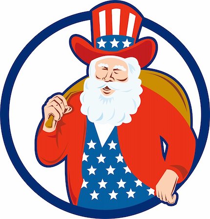 family with american flag - Retro style illustration of american santa claus saint nicholas father christmas uncle sam on isolated white background set inside circle. Stock Photo - Budget Royalty-Free & Subscription, Code: 400-06332852