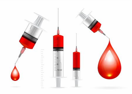 prise de sang - Blood drop and syringe. Vector set illustration on white Photographie de stock - Aubaine LD & Abonnement, Code: 400-06333035