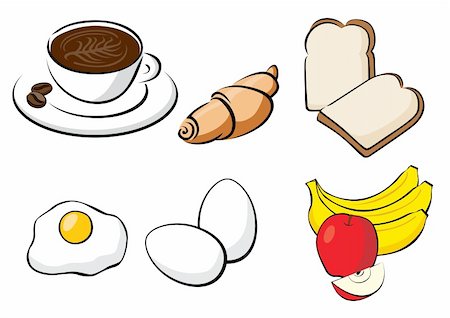 simsearch:400-08654097,k - Healthy Breakfast - Bread, Coffee, Egg, Croissant, Banana, Apple - Vector Illustration Foto de stock - Super Valor sin royalties y Suscripción, Código: 400-06333854