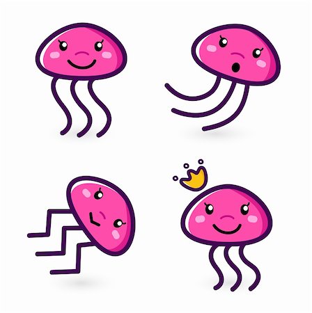 Cute pink Jellyfish in various poses. Vector Stock Photo - Budget Royalty-Free & Subscription, Code: 400-06333889