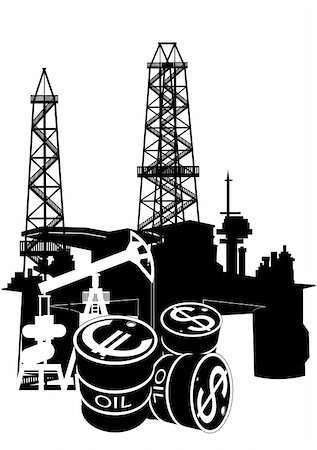 simsearch:400-07405336,k - Oil and gas industry. Black and white illustration Fotografie stock - Microstock e Abbonamento, Codice: 400-06355428