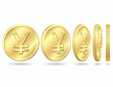 Gold coin with yen sign with different angles. Vector illustration isolated on white background Stock Photo - Budget Royalty-Free & Subscription, Code: 400-06355449