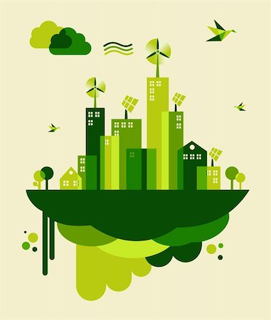 Go green city. Industry sustainable development with environmental conservation background illustration. Vector file layered for easy manipulation and custom coloring. Photographie de stock - Aubaine LD & Abonnement, Code: 400-06355679