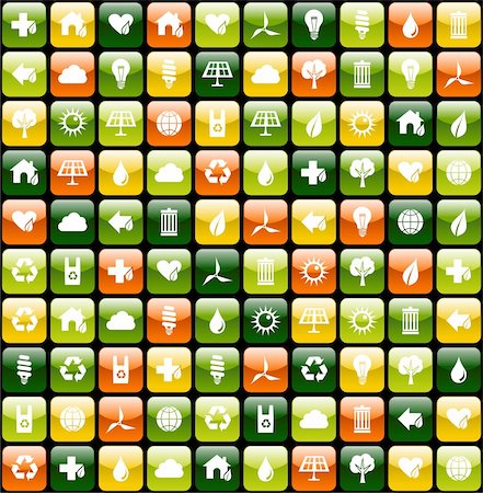 simsearch:400-06355676,k - Green icon buttons for eco friendly apps seamless pattern background. Vector file available. Foto de stock - Super Valor sin royalties y Suscripción, Código: 400-06355688