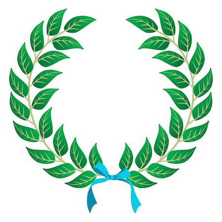 Laurel wreath with a sky blue ribbon over white background. Vector file layered for easy manipulation and customisation. Fotografie stock - Microstock e Abbonamento, Codice: 400-06355681