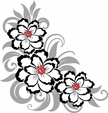 flower decoration white and black - Beautiful decorative floral background with flowers and leaves Stock Photo - Budget Royalty-Free & Subscription, Code: 400-06355695