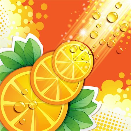 Slices orange with rays of light Stock Photo - Budget Royalty-Free & Subscription, Code: 400-06355897