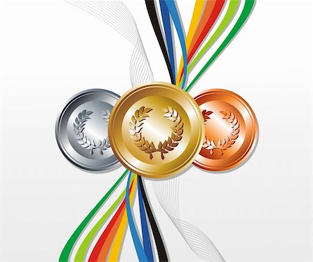Sport gold, silver and bronze medals with ribbon elements set background. Vector file layered for easy manipulation and customisation. Fotografie stock - Microstock e Abbonamento, Codice: 400-06355968