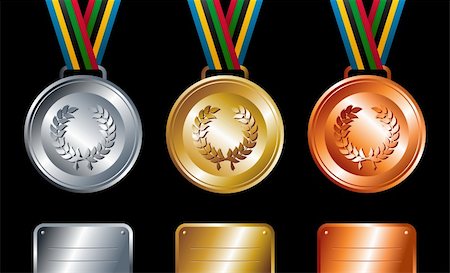 simsearch:400-03913360,k - Sport gold, silver and bronze medals with ribbon elements set background. Vector file layered for easy manipulation and customisation. Photographie de stock - Aubaine LD & Abonnement, Code: 400-06355970
