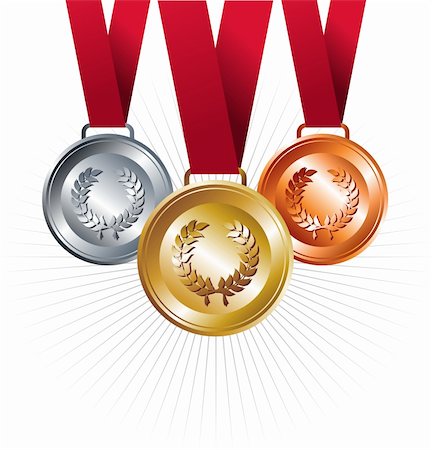 Sport gold, silver and bronze positions with red ribbon set background. Vector file layered for easy manipulation and customisation. Stock Photo - Budget Royalty-Free & Subscription, Code: 400-06355972