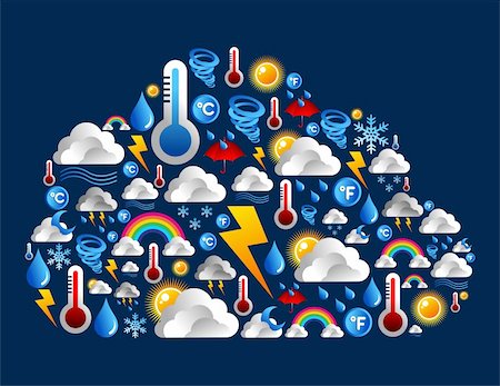 sun rain wind cloudy - Weather icons set in cloud computing shape background. Vector file layered for easy manipulation and custom coloring. Stock Photo - Budget Royalty-Free & Subscription, Code: 400-06355993