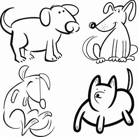 doodle drawing of book - cartoon illustration of four cute dogs or puppies set for coloring book Stock Photo - Budget Royalty-Free & Subscription, Code: 400-06356146