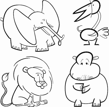 simsearch:400-08651005,k - cartoon illustration of four cute animals set for coloring book Stock Photo - Budget Royalty-Free & Subscription, Code: 400-06356142