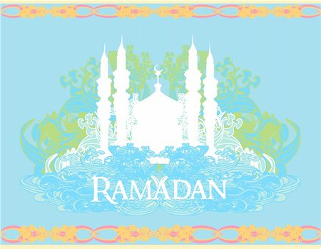 Ramadan background - mosque silhouette vector card Stockbilder - Microstock & Abonnement, Bildnummer: 400-06356412