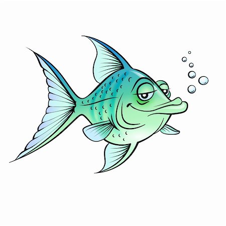 Green cartoon fish.  Illustration for design on white background Stock Photo - Budget Royalty-Free & Subscription, Code: 400-06356434