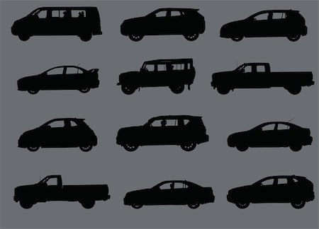 Various city cars silhouettes isolated on grey background. Stockbilder - Microstock & Abonnement, Bildnummer: 400-06356877