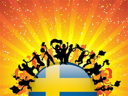 simsearch:400-05752560,k - Vector - Sweden Sport Fan Crowd with Flag Photographie de stock - Aubaine LD & Abonnement, Code: 400-06356917