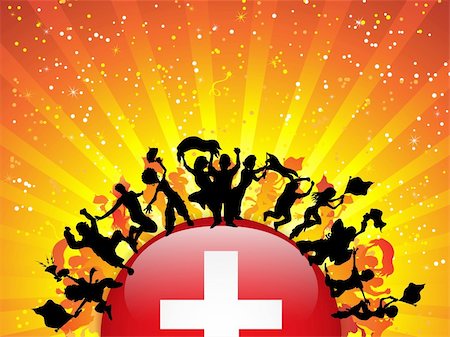 simsearch:400-05752560,k - Vector - Switzerland Sport Fan Crowd with Flag Photographie de stock - Aubaine LD & Abonnement, Code: 400-06356918