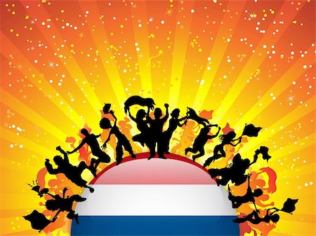 simsearch:400-06200146,k - Vector - Netherlands Sport Fan Crowd with Flag Fotografie stock - Microstock e Abbonamento, Codice: 400-06356911