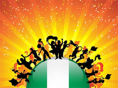 simsearch:400-05752560,k - Vector - Nigeria Sport Fan Crowd with Flag Photographie de stock - Aubaine LD & Abonnement, Code: 400-06356912