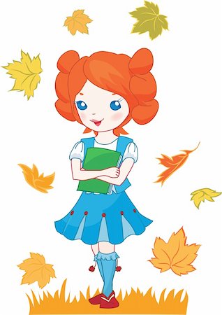 School girl red hair with a book illustration Stock Photo - Budget Royalty-Free & Subscription, Code: 400-06357168