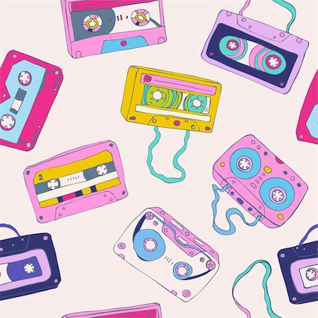 Seamless pattern of cassette tapes. Vector background. Photographie de stock - Aubaine LD & Abonnement, Code: 400-06357261